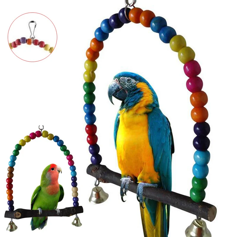 2016 New Colorful Bird Parrot Wooden Beads Swing Cage Toy Parakeet Cockatiel Budgie Lovebird