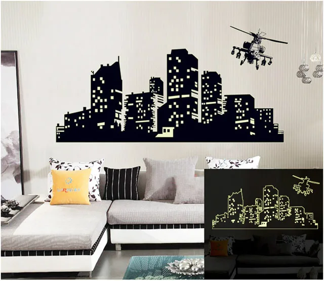 [Fundecor] DIY Bustling City Silhouette Luminous Wall Stickers Home