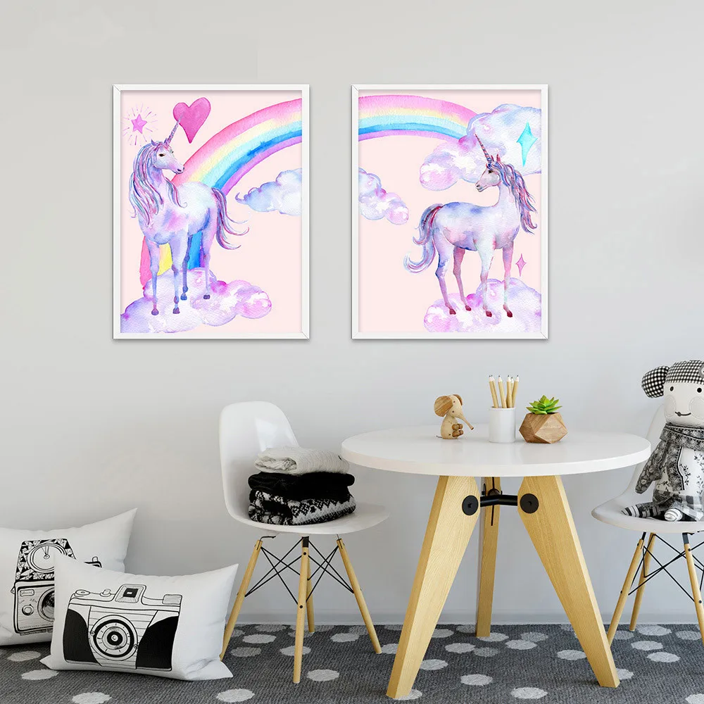 HJIAART-Pink-Rainbow-Unicorn-Posters-and-Prints-Watercolor-Pegasus-Painting-Wall-Art-Decorative-Picture-Nordic-Style (1)