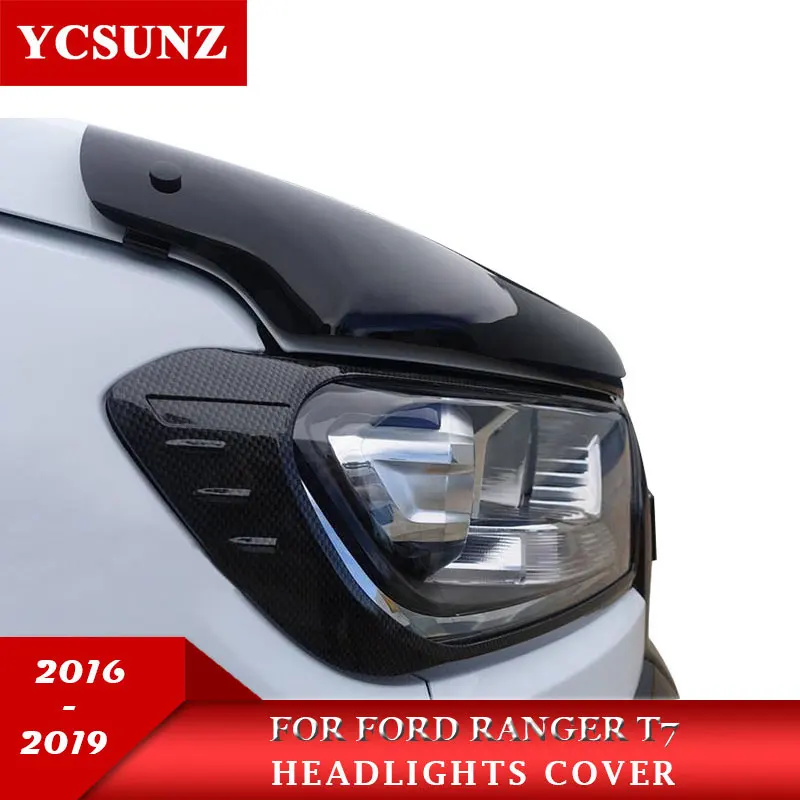 carbon fiber color Headlights cover for ford ranger T7 wildtrak everest endeavour 2016 2017 2018 2019
