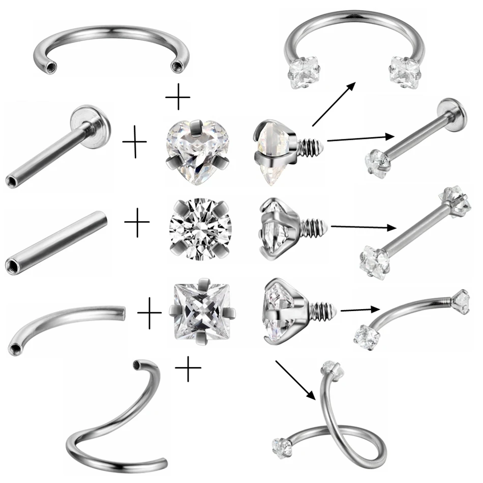 G23titan 10 цветов циркон украшение для пирсинга в форме подковы женские мужские нос Перегородка кольцо губы сосок, бровь кольца обручи серьги хряща