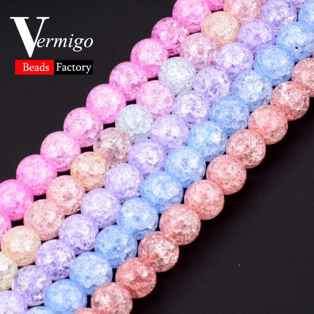 Natural Stone Multicolor Crack Quartz Crystal Round Loose Beads For