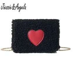 Jiessie & Angela Прекрасные Sweet Heart Crossbody сумки для Для женщин зимние Для женщин шерсть мех цепь сумка женская Курьерские сумки