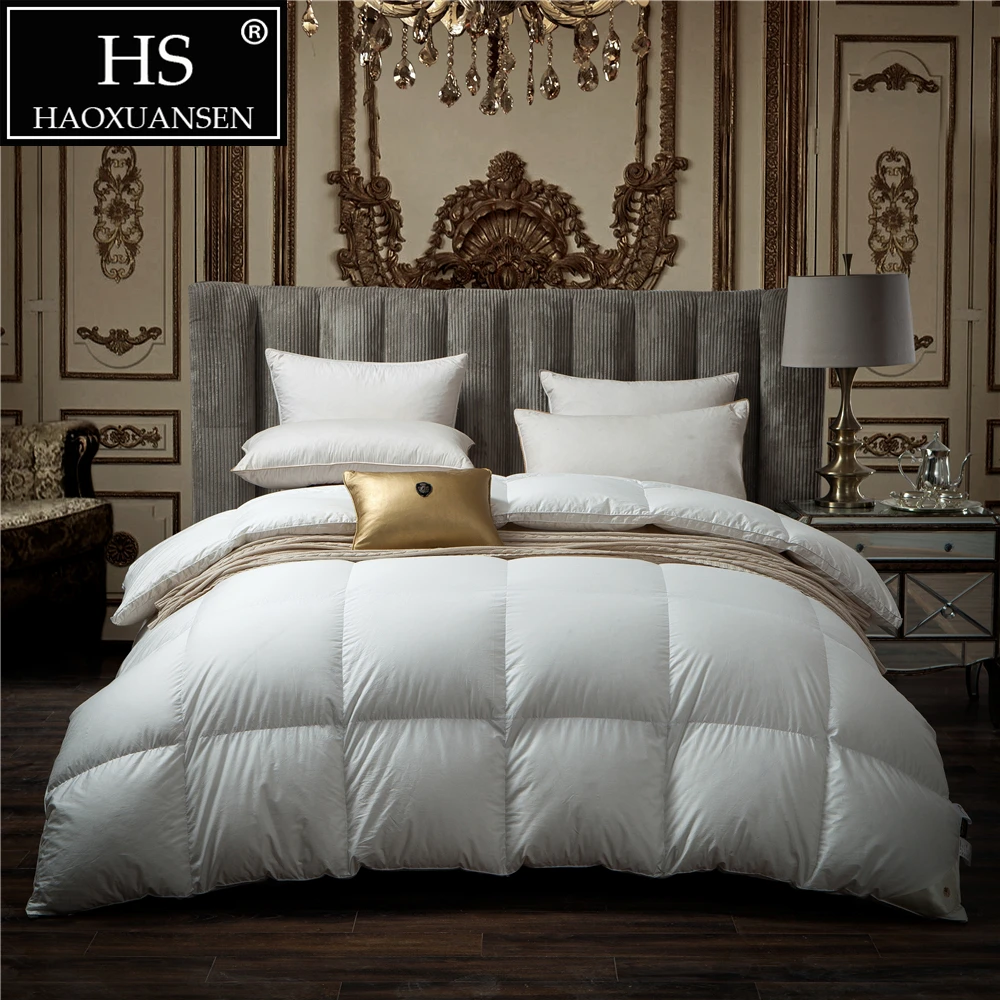 

HS Filling Power 800 High density 100% Egyptian cotto White 120S Fabric Goose Down Quilt King Queen Size Duvet Winter Blanket