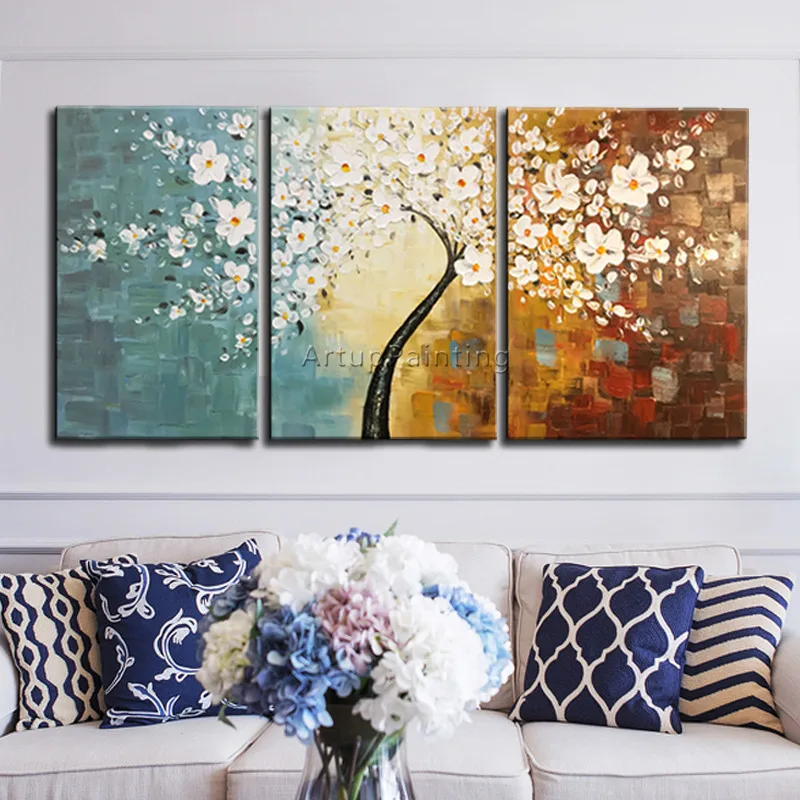 

Canvas painting Caudros decoracion 3Pieces Palette Knife tree acrylic painting Wall art Pictures For Living Room home decor 02