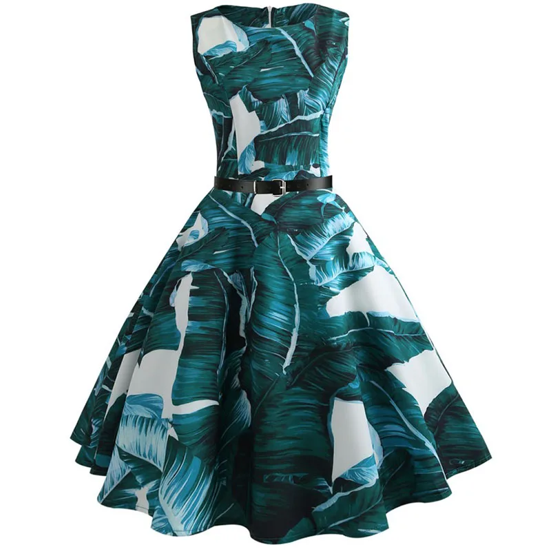 Летнее женское платье без рукавов с цветочным принтом винтажное платье ретро 50s 60s Robe Rockabilly Swing Pinup Vestidos Туника размера плюс - Цвет: 012