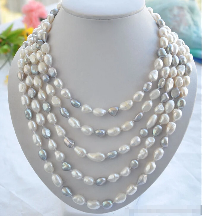 

Z5727 13mm white gray baroque FRESHWATER PEARL necklace 100in