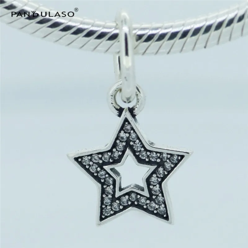

100% 925 Sterling Silver Jewelry beads DIY Making Star Dangle Bead Paved Stones Fit European Charm Bracelet Choker & Necklace