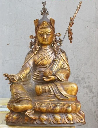 

JP S0258 12"Tibet shamanism Bronze gild Guru Padmasambhava Buddha Guru Rinpoche Statue