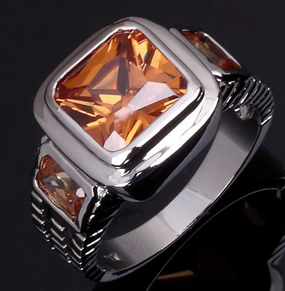 

SuoHuan Size 8-12 Classic Male Rings For Mens Champagne Zirconia Stone Crystal Silver Gold Filled Men Fashion Ring Jewelry Gift