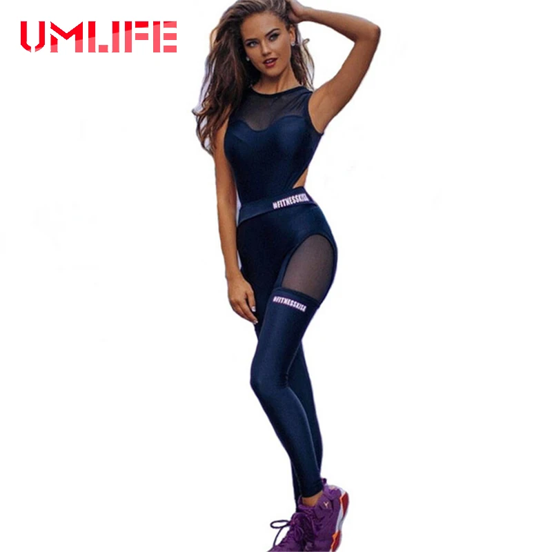 

Women Fitness Yoga Set Sexy Mesh Patchwork Gym Running Jumpsuits Sportswear One-Piece Sports Suit 2019 Black Backless Yoga Sets