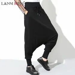 LANMREM 2019 Весна Новая мода черный сплошной шнурок карманы повседневные свободные большой размеры для женщин высокая Талия шаровары RA224