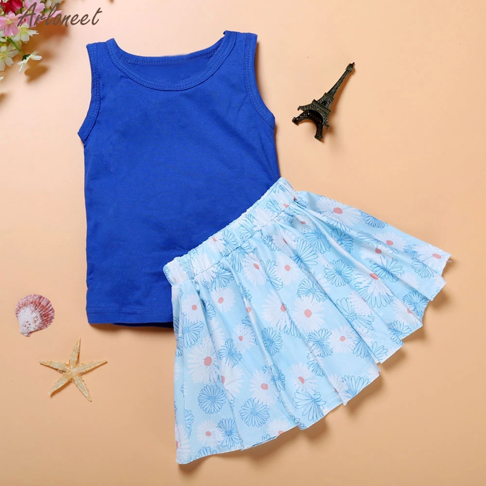 2017 fashionbaby дети жилет для девочек футболка + цветочный короткое платье наряды
