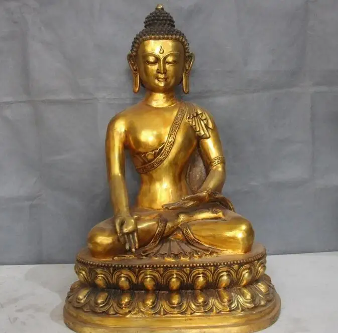 Tibeten бронзовая медная позолота Sit Lotus Шакьямуни татхагата Статуэтка Будда