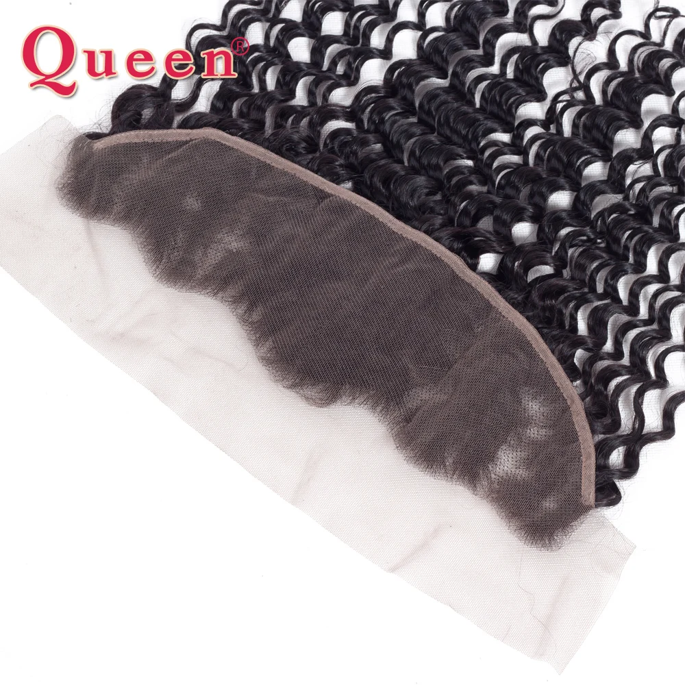 Queen Products Brazilian Deep Wave 13*4 Lace Frontal Closure 100% Remy Human Hair Frontal Bleached Knots Can Buy With Bundles