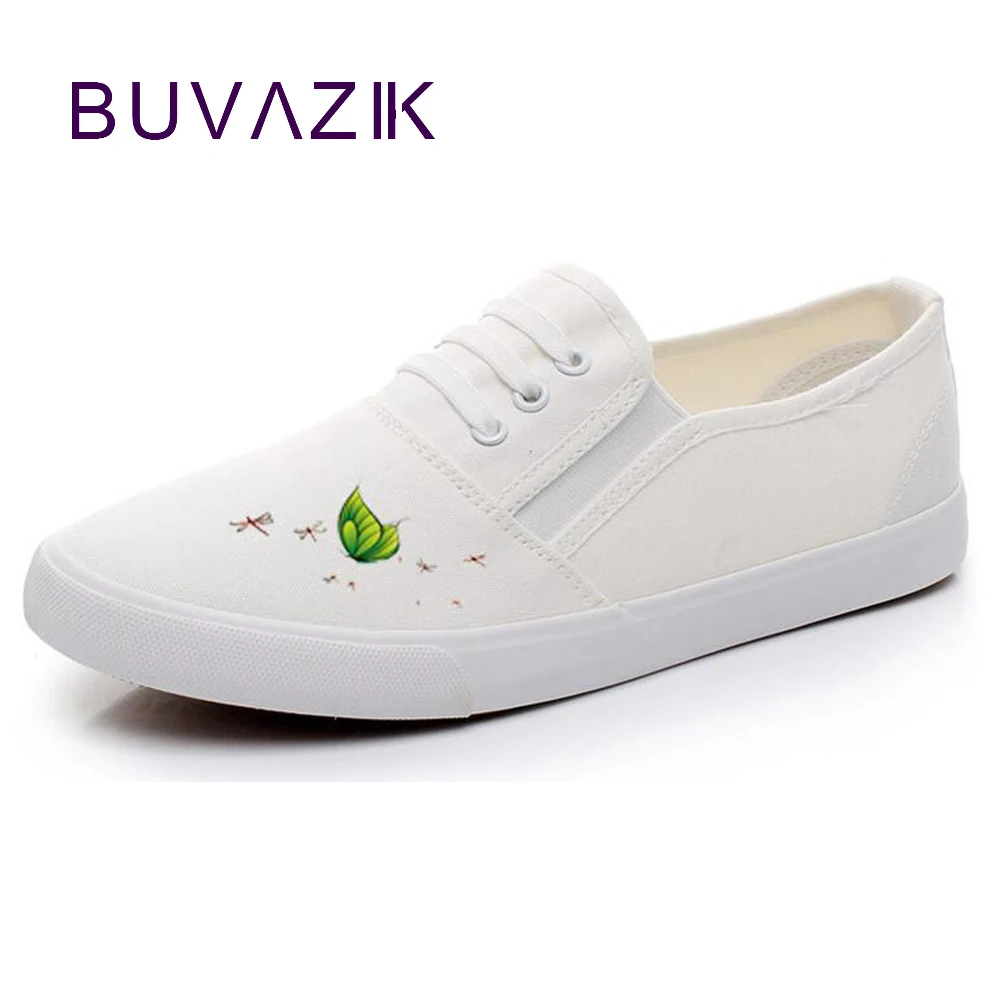 2018 Women Canvas Shoes Casual Woman White black sneakers print flower breathable Ladies footwear dagnino women flat lace up breathable trainers casual walking shoes all match white canvas shoes print woman sneakers footwear