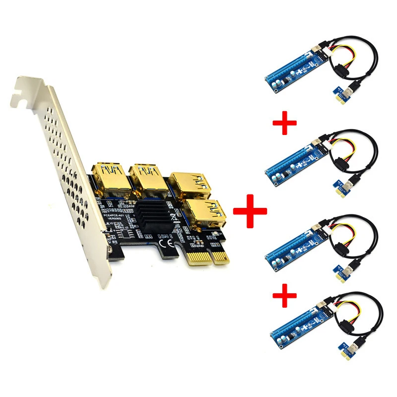 Riser USB 3,0 PCI-E Express 1x to 16x Riser Card Adapter PCIE 1 to 4 Slot PCIe port Multiplier Card for BTC Bitcoin Miner - Цвет: Зеленый