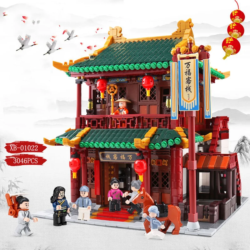 

XINGBAO 01022 3046Pcs Chinese Building Series The Wanfu Inn Set Building Blocks Bricks Educational Techine Toys Children Gifts