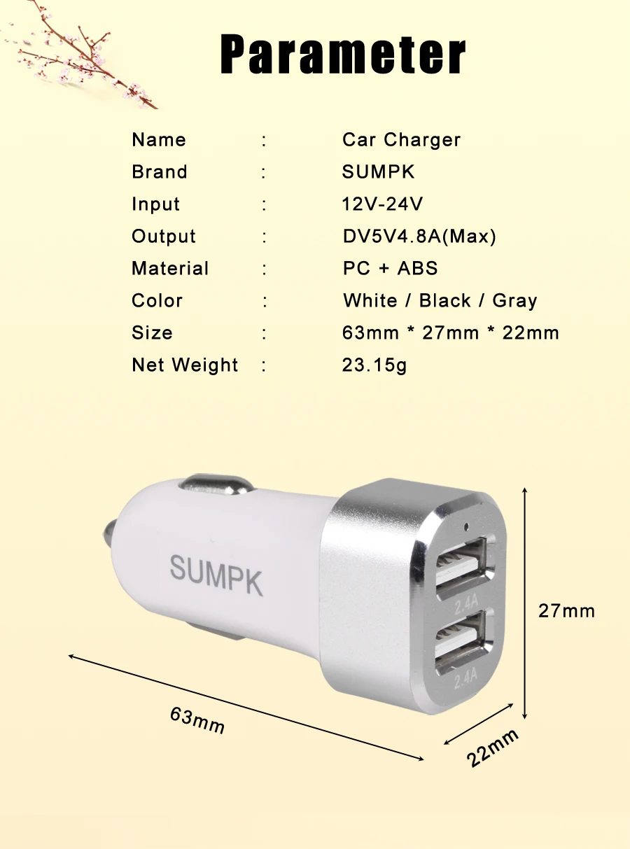 Sumpk двойной зарядное устройство USB 4.8A мини универсальное-Быстрое Автомобильное зарядное устройство для путешествий, походная Зарядка для телефона iphone 6 7 8 для samsung Xiaomi