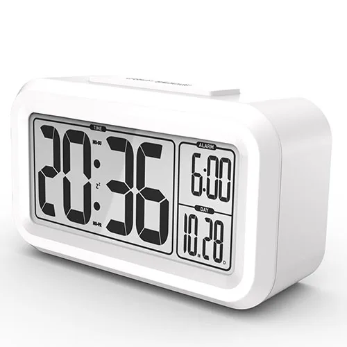 Умный студенческий будильник, ЖК-светильник, повтор, функциональные настольные часы, детские настольные часы, для спальни, хорошо читаемый, для сна - Цвет: White