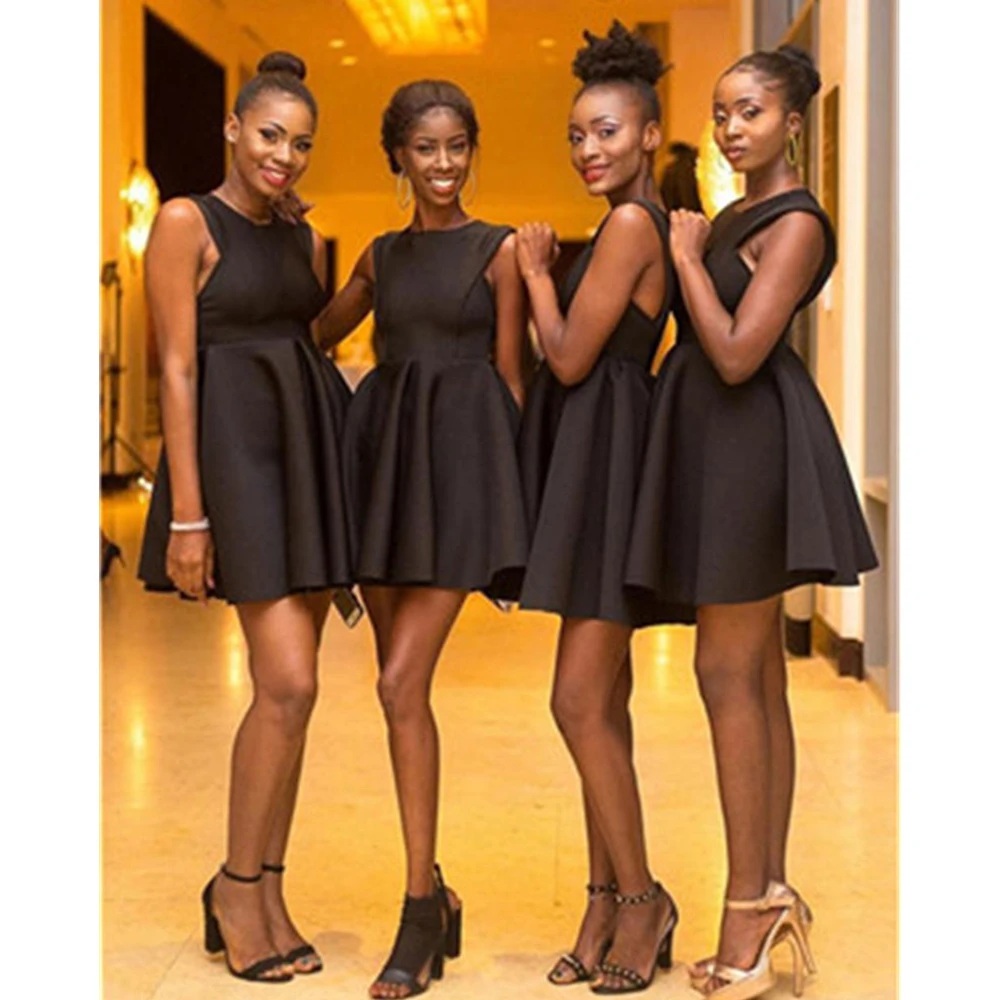 

Sexy Mini Black Bridesmaid Dresses A Line Sleeveless Satin Short Wedding Guest Dress 2019 Hot Selling Women Wedding Party Gowns