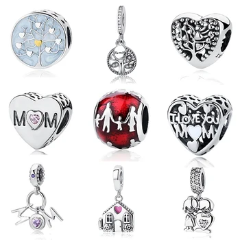 

Authentic 925 Sterling Silver Charm Bead Family Love Heart Pendants Fit Original Bracelet Charms DIY Jewerly MOM Gifts
