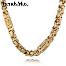 Trendsmax Personalizar Cualquier Longitud de 7/8mm Chapado En Oro Caja Bizantina Griega Chicos Collar Para Hombre de Acero Inoxidable del Acoplamiento de Cadena KN267 KN280
