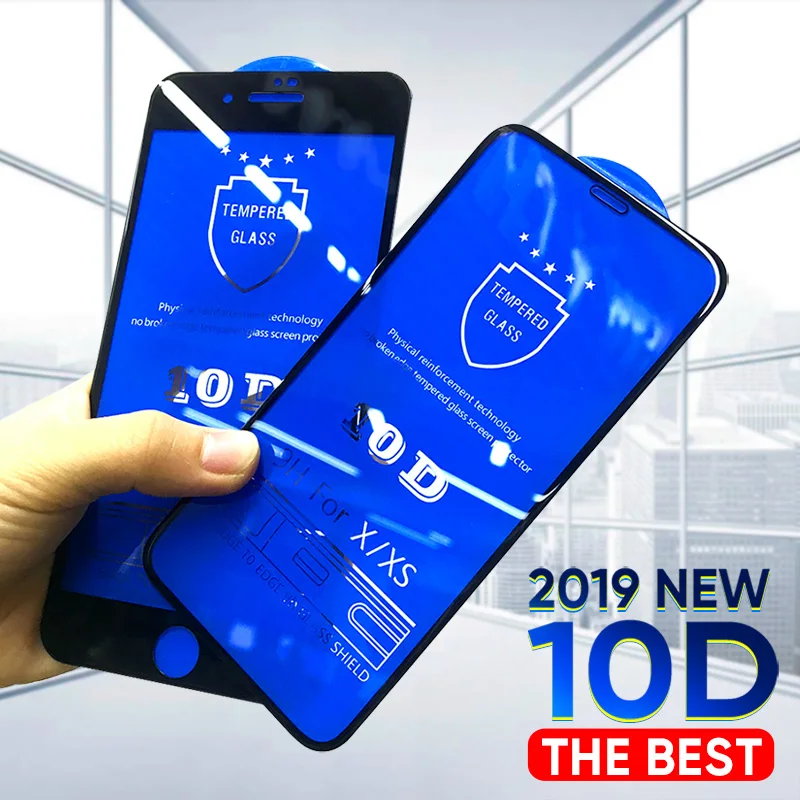 

10D Tempered Glass on the For iPhone X 7 8 6 Plus Screen Protector Full Cover Protective Glass For iPhone 6 6s 7 XR XS Max film