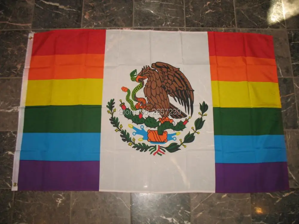 

Mexico Rainbow Gay Pride Flag 3x5FT Team banner150X90CM 100D Polyester brass grommets custom flag, Free Shipping
