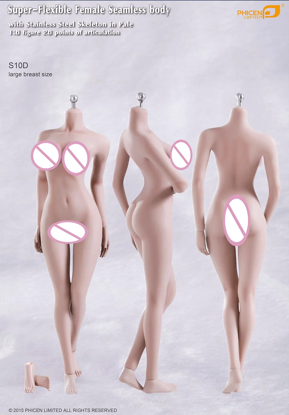 

1/6 female doll seamless body with stainless steel skeleton without head in pale skin body for 12" action figure accessories