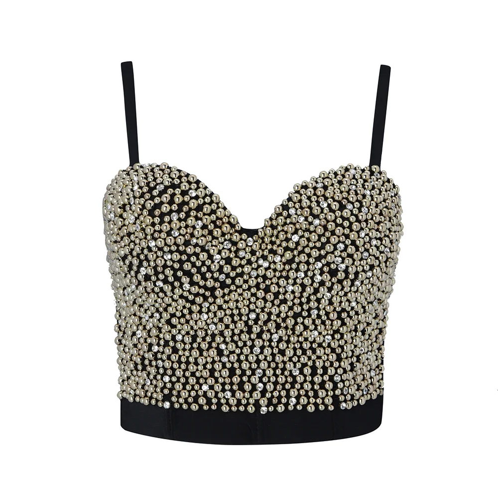 

New Arrival black Beading Fashion women tank tops Elasticity High Quality celebrity party Bodycon bandage Tops
