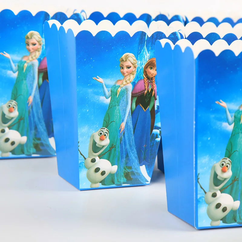 6 шт./лот дисней замороженная конфета попкорн коробки для свадебной вечеринки питания вечерние сумки попкорн дети сувениры одноразовая посылка