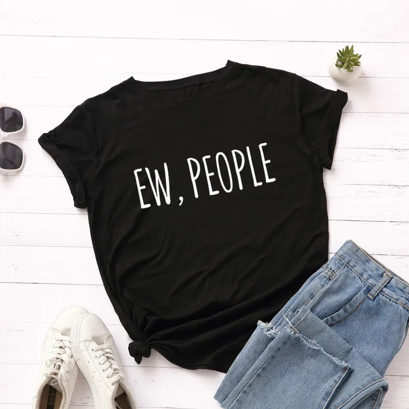 

Plus Size S-5XL T-Shirt EW,PEOPLE Letter Print Tshirt Women 100% Cotton O Neck Short Sleeve Summer Tee Tops Casual T Shirt