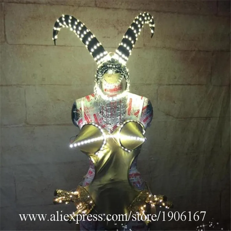 Led horns headdress models Christmas lights party exaggerated pointed fake chest show gogo5