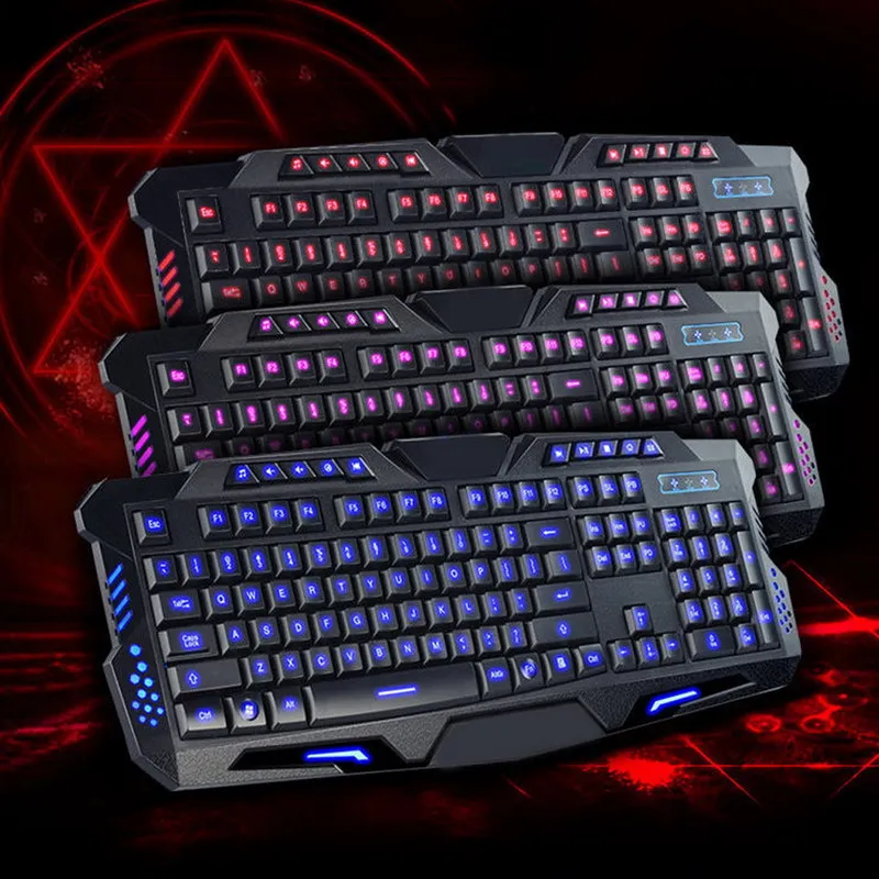 

3 Colors Blue/Purple/Red Backlight Professional Gaming Keyboard USB Illuminated Led Backlit Gaming Crack Keyboard For PC Laptop