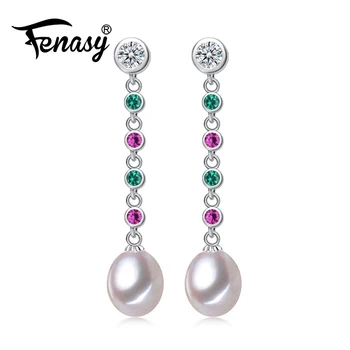 

FENASY Ruby earring Emerald jewelry,Pearl long earrings for women,Bohemia pearl Jewelry 925 sterling silver drop earrings