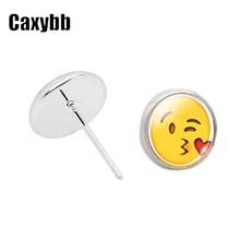 Caxybb Vintage Classic Mujeres Joyería de Plata Accesorios de Moda Emoji Emoticons Cabochon de Cristal Stud Pendientes de Joyería Fina