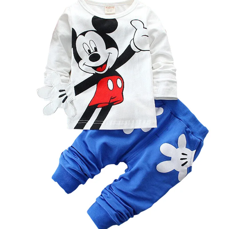 Брендовый комплект одежды для маленьких мальчиков, детский спортивный костюм для девочек с рисунком Минни и Микки осенние комплекты из 3 предметов пальто с капюшоном для малышей