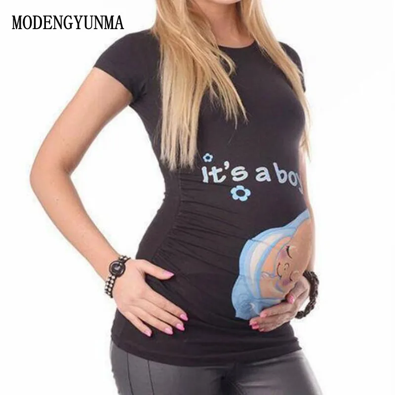 Maternity Funny Baby Print Striped Short Sleeve Women T-shirt Pregnant Tops US