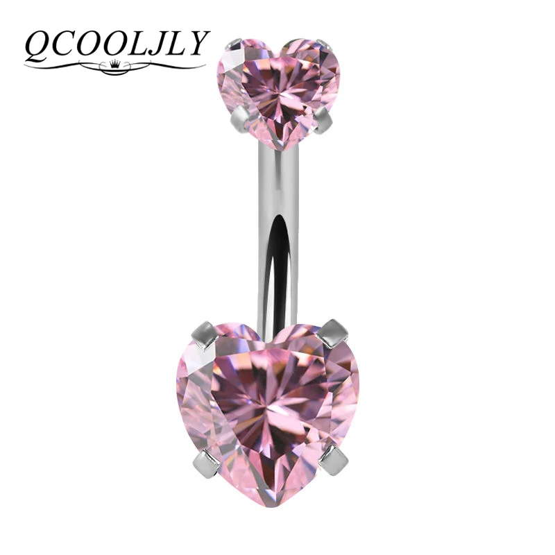 

QCOOLJLY Vintage Heart Shape Crystal Ball Belly Button Ring Body Jewelry For Women Umbilical Nails Navel Piercing Jewelry bijoux