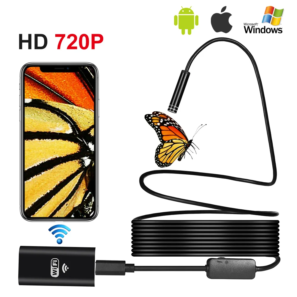  WIFI Endoscope Camera HD 1200P 1-10M Soft Wire IP68 Waterproof Snake Tube Inspection Android ios Wi