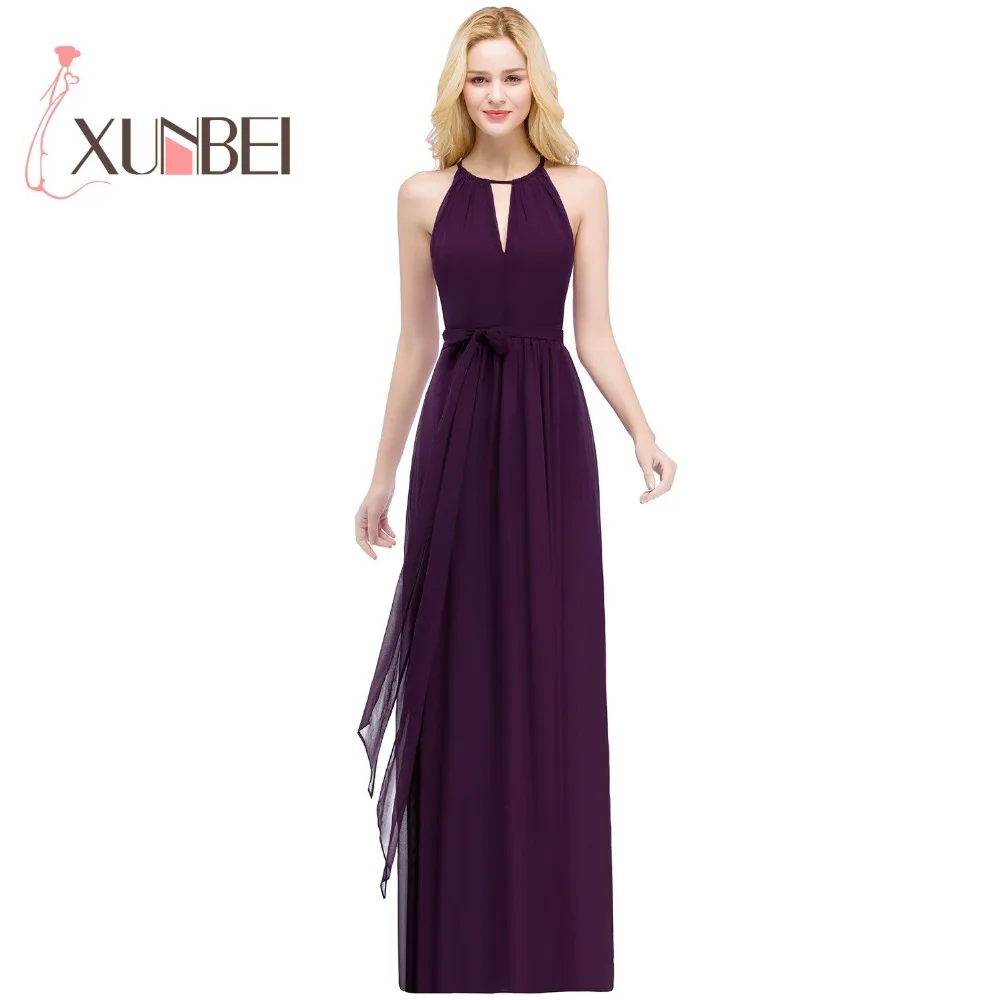 Vestido de festa longo A Line Purple Bridemaid Dresses Long Halter Simple Chiffon Prom Dress Wedding Party Gowns | Свадьбы и