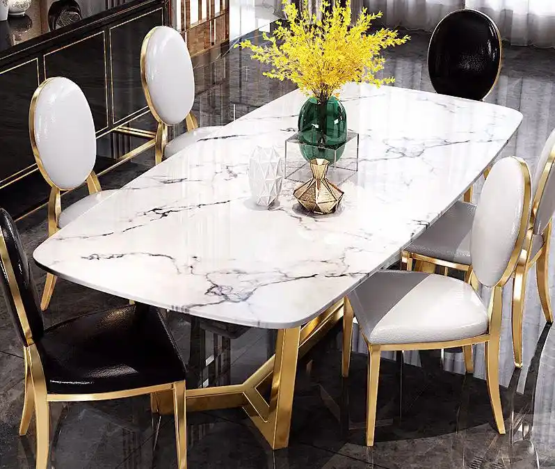 Post Modern Light Luxury Marble Dining Table Gold Plated Stainless Steel Dining Table And Chair Rectangle Table Dining Tables Aliexpress