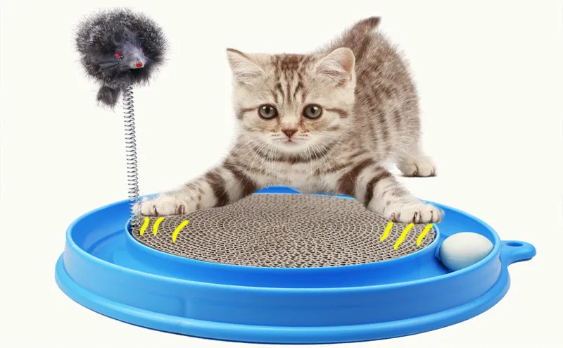 

Circular plastic corrugated paper cat scratchpad with ball mouse cat-scratchpad toy cat-tease plate pet supplies