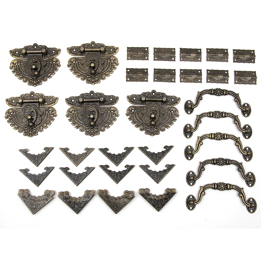 60pcs Drawer Jewellery Wood Box Cabinet Door Hasp Lock Hook Latch Butt Hinges Handle Decorative Corners