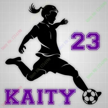 

New Soccer girl wall decal,futbol kicker wall sticker soccer silhouette name decal 20" H x 24" W