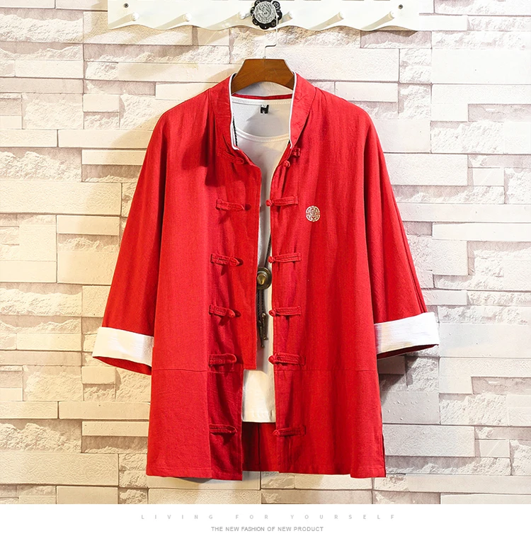 Мужской стильный китайский стиль gonfu 80s брендовая куртка семиминутные рукава новый хлопок лен диск кнопка вниз летняя верхняя одежда