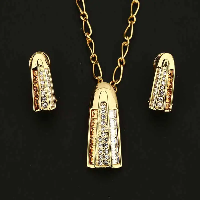 

Kfvanfi Factory Cheap Price Hot Sale India Gold Color Necklaces Earrings Brown White Crystal Jewelry Set Making For Women Party