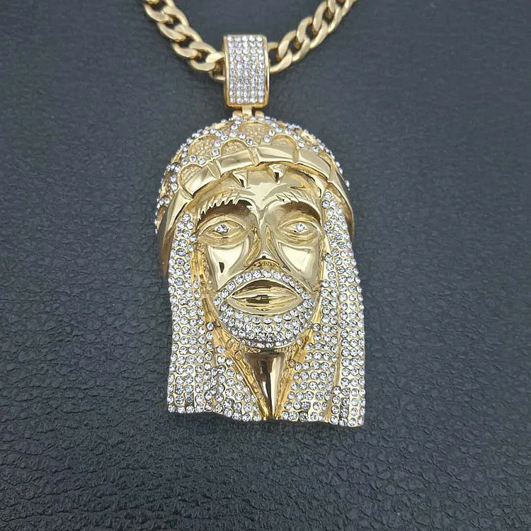 Хип хоп раппер Bling Iced Out большой кусок Иисуса Подвески Ожерелья золотистого цвета 316L ювелирные изделия из нержавеющей стали без цепочки