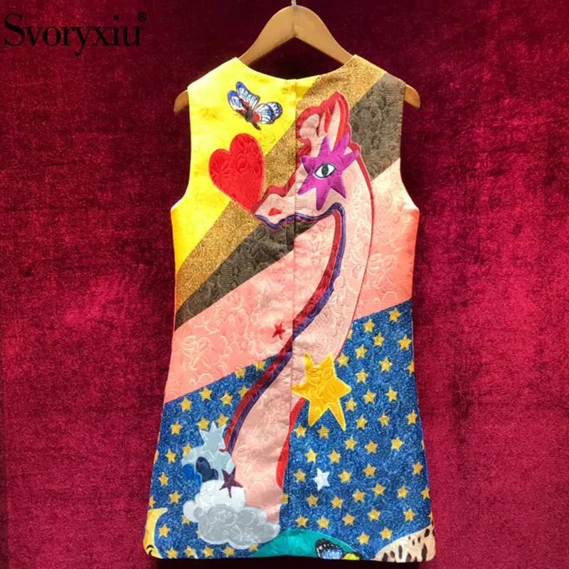 Svoryxiu Runway Summer Jacquard Tank Short Dress Women's Fashion Beading Sequined Cartoon Printed Vintage Party Dresses Vestdios Svoryxiu Runway Summer Jacquard Tank Short Dress Women's Fashion Beading Sequined Cartoon Printed Vintage Party Dresses Vestdios